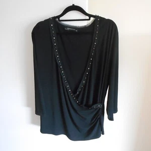 MIRRORSWOMAN Womens Plus Size 20 Black Long Sleeved Top Cross Over Beaded Front - Picture 1 of 6