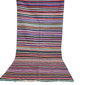 Vintage Moroccan Wool Rug 6x3 Handmade Berber Colorful Striped Tribal Art - Picture 1 of 23