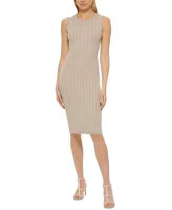 DKNY Jeans Women's Rib-Knit Bodycon Sweater Dress, Beige, Large (10-12) - Picture 1 of 1
