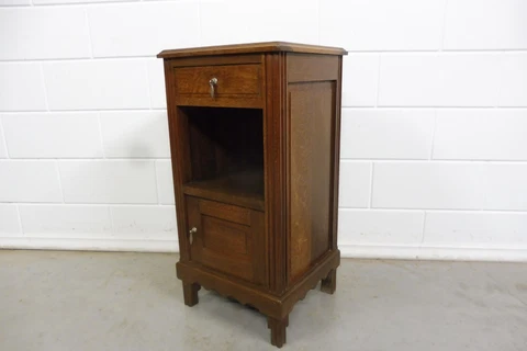 Antique French Bedside Cabinet Nightstand Oak Wood Restored  Art Deco Cover