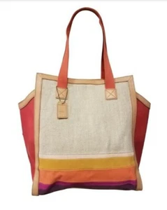 MINT FOSSIL XLARGE SHOPPER TOTE CANVAS LEATHER RUBBER PURSE SHOULDER MAKEUP BAG - Picture 1 of 12