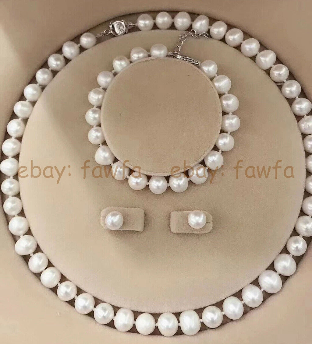 HAPPYAN Handmade Faux Pearl Necklace And Clip-On Earrings Set - Bib Choker Style, 18.5+2 Inch, Silver Plated