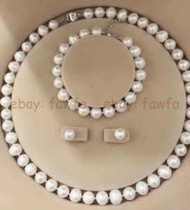 7-10mm Genuine Natural White Akoya Cultured Pearl Necklace Bracelet Earring Set