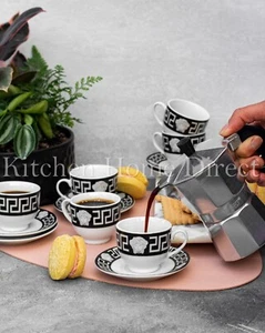Elegant Sips: Silver & Black 12pc Espresso Coffee Cup and Saucer Set - Picture 1 of 5