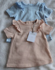Baby TU 2 pack girl's frilled ribbed T shirts pink and blue age 0-3 months NEW