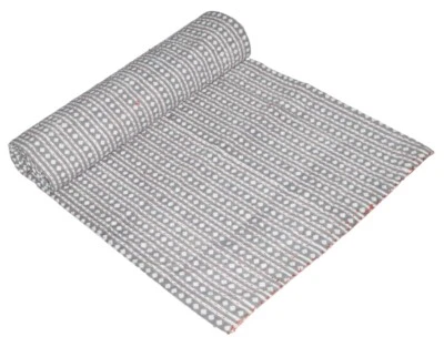 Indian Handmade Cotton Polka Dot Print Vintage Bedspread Blanket Throw Twin Gudr - Image 1 of 4