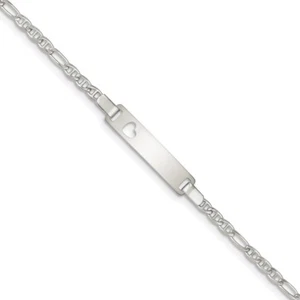 925 Sterling Silver Engraveable ID w/ Heart Figaro Link Baby Bracelet 6" - Picture 1 of 2