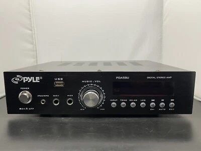 Pyle PDA5BU 200W Bluetooth Stereo Amplifier w/ AM-FM USB Mic Aux In Blue LCD - Image 1 of 4