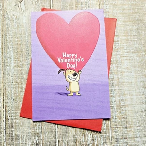 Recycled Paper Greetings Valentine's Day Card 5X7 Purple Red Heart Dog Cartoon - Picture 1 of 6