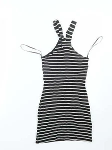 Topshop Womens Black Viscose Blend Mini Size 4 V-Neck - Picture 1 of 12