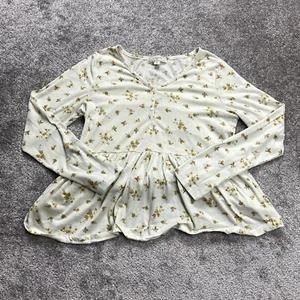 No Comment Blouse Shirt Girls XL White Floral Long Sleeve Hennley Skirt Hem Soft - Picture 1 of 12