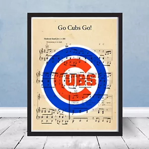 Vintage Chicago Go Cubs Go Sheet Music Logo Decor Baseball Wrigley Gift Poster - Picture 1 of 3