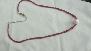 VINTAGE NATURAL RUBY NECKLACE 20"  W, NATURAL WHITE 15MM PEARL - Picture 1 of 5