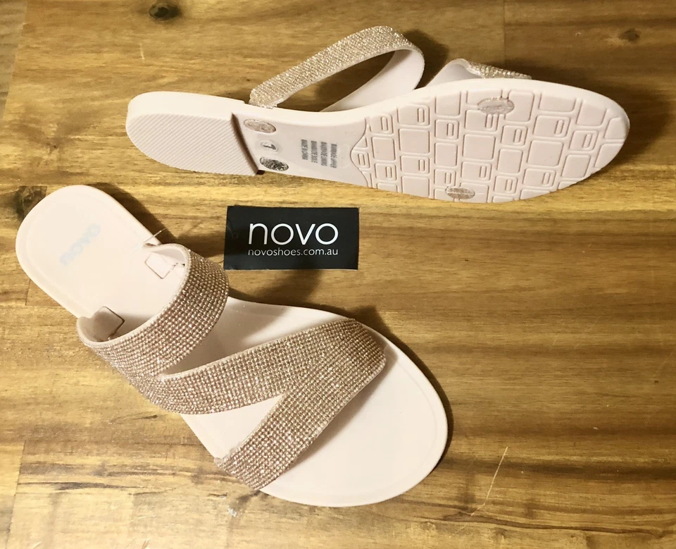 Size 7 Slip On Sandals By “ novo “ - Gold Sparkling - Lightweight & Flexible NWT - image 1 of 4