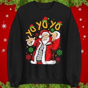 YO YO YO Santa Christmas Jumper, Funny Hip Hop Cool Santa Xmas Sweatshirt - Picture 1 of 10