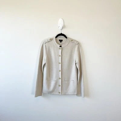 Chaqueta Suéter Talbots Lana Merino Estilo Militar con charreteras Crema Talla Mediana Foto 1 de 4