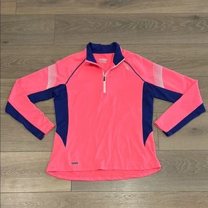SAUCONY Neon Pink ViZi Pro 1/4 Zip Pullover Running Active Lightweight Top Sz L - Picture 1 of 13