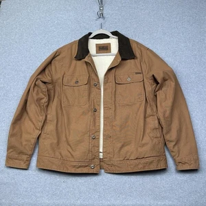 Woolrich Jacket Mens XL Brown Sherpa Lined Canvas Chore Corduroy Collar Trucker - Picture 1 of 11