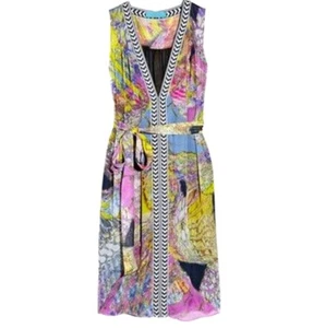 Matthew Williamson Escape Short Dress Watercolor Art-to-Wear Silk Belt Size UK 6 - Picture 1 of 10