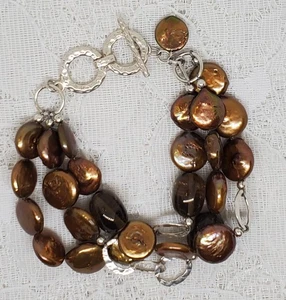 Pulsera Silpada Plata Esterlina Moneda Perla Cuarzo Ahumado 3 Hilos B1850 - Imagen 1 de 13