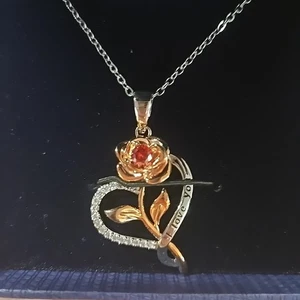 Januar Geburtsstein Halskette - S925 Sterling Silber Rose Anhänger rot - Bild 1 von 6