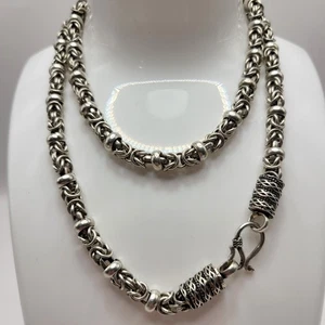 Vintage Byzantiner Kette Halskette 73,5 Gramm 24" Sterling Silber 925 Designer  - Bild 1 von 13