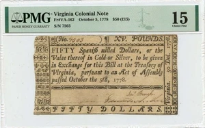 1778 October 5, $50 Virginia Colonial Note FR#VA-162 PMG F15 - Picture 1 of 2