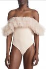 Free People Intimately Big Love Tulle Accent Sleeveless Bodysuit Beige, Small.