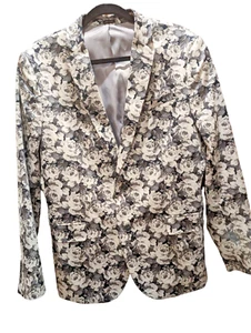 Men’s J. Ferrar Black Gray White Lined Rose Floral Blazer Jacket  40 Reg Slim - Picture 1 of 11