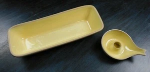 Pigeon Forge Pottery, matching yellow candlestick and long serving/bread dish - Picture 1 of 12