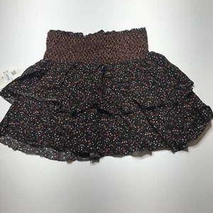 Altar's State Skirt Womens Sz Large Smocked Waist Ruffle Black Floral Rayon NWT - Picture 1 of 13