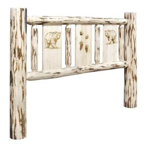 Montana Woodworks Wood Twin Headboard with Laser Engraved Bear Design in Natural - Picture 1 of 5