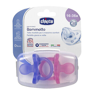 CHICCO 2 Gommotti 16-36m Bimba Gommotto Physio Soft Silicone Succhiotto Ciuccio • 14.90€