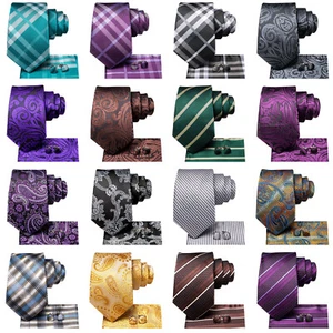 Men's Tie Pink Silver Multi-color Necktie Square Hanky Cufflink Set Wedding - Picture 1 of 204