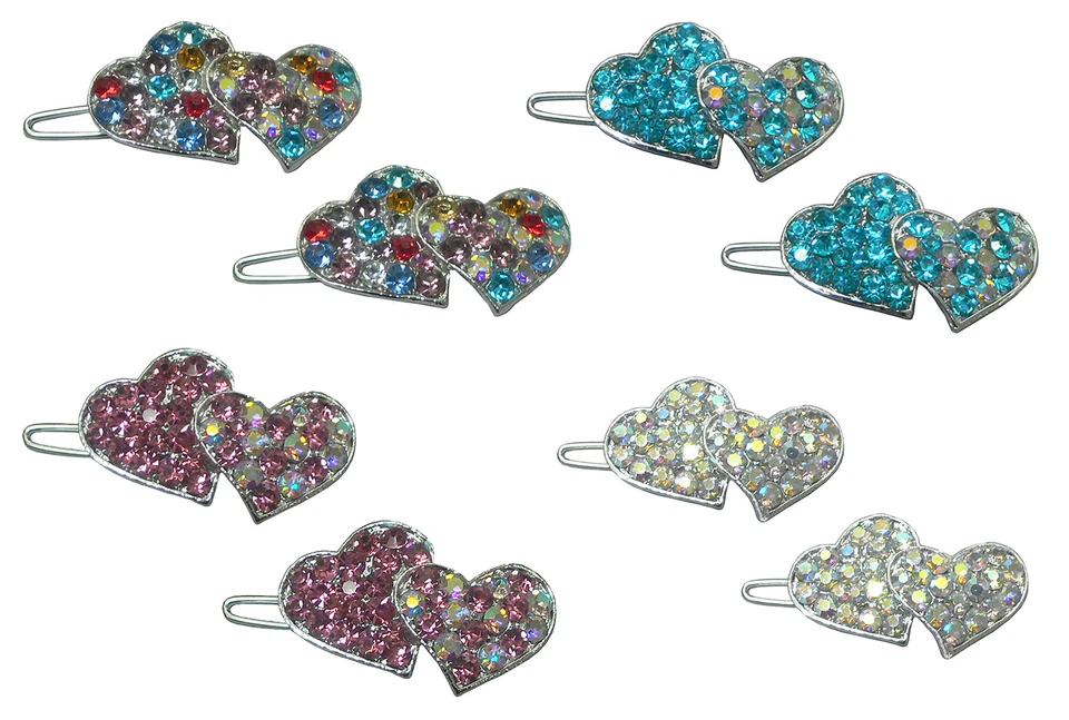 Pair of Small Twin Heart Barrettes Snap Hair Clip Toddlers Young Girls 1930-2 - Image 1 of 1