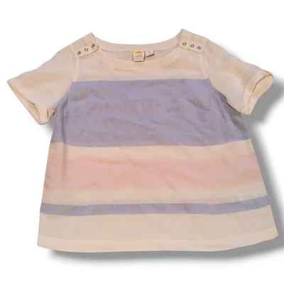 C&C California Striped Linen Blouse-Large-Shoulder Button Detail-Cuff Sleeve - Image 1 of 4