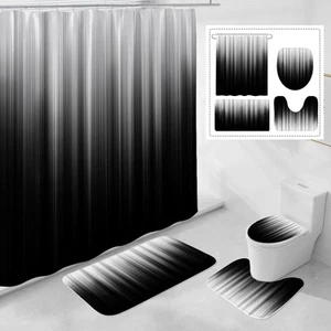4 Pcs Grey and Black Gradient Shower Curtain Set with Rugs and Toilet Lid Cov... - Picture 1 of 6