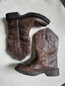 Justin Cowboystiefel Damen 8B Gypsy L2900 braun Leder Western türkisfarbener Besatz - Bild 1 von 15
