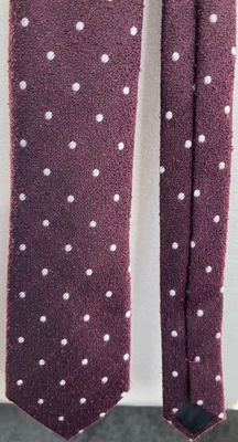 Mens Burton Menswear London Burgundy White Polka Dot Smart Textured Tie - Image 1 of 2