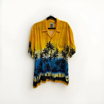 Ocean Current 复古原装黄色热带纽扣衬衫,尺寸 XL — 第 1/4 张图片