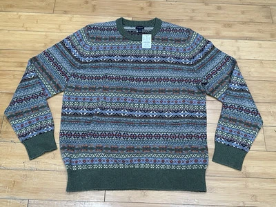 J.Crew Lambswool Blend Fair Isle Pullover Crewneck Sweater Men’s L Black Forest - Image 1 of 4