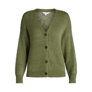 Women’s Olive Green Time and Tru Boyfriend Cardigan Sweater, Lightweight, Size S - Picture 1 of 5