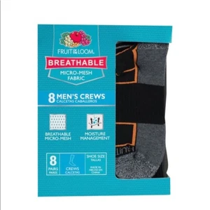 Fruit of the Loom New! Men's 8 Pack Breathable Micro Mesh Crew Socks Size 6-12 - Picture 1 of 3