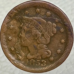 1853 Large Cent United States Braided Hair Mintage: 6,641,131 - Picture 1 of 7