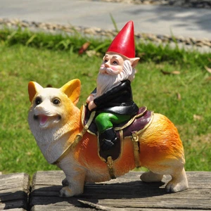Gartenzwerg Ein Zwerg reitet Hund Gartenstatue lustig Innen Außen Dekoration - Bild 1 von 5