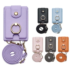 Porte Carte Téléphone Étui Téléphone Cuir PU Porte Carte avec Anneau Poignée Stick-On - Photo 1 sur 18