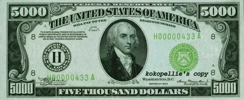 1934 $ 5000* Dollar Federal Reserve Note * Free Shipping * MUST READ ! Cover