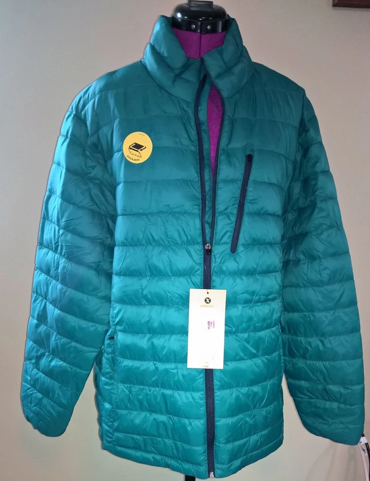 Jaqueta acolchoada Xersion masculina embalável, casaco leve, tamanho grande, azul-petróleo, nova com etiquetas - Imagem 1 de 1