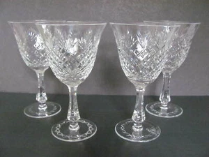 LARGE CRYSTAL GOBLETS WITH FAN AND CRISS CROSS BOWL, CUT STEM & FOOT - SET OF 4 - Picture 1 of 7