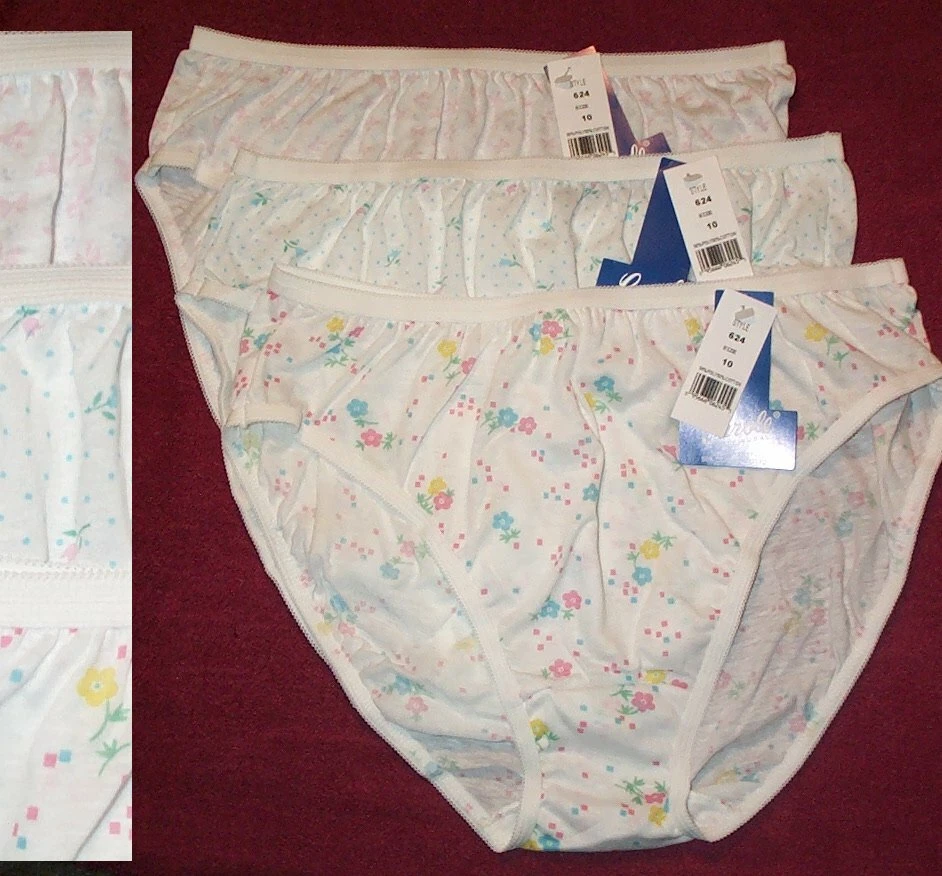 3 Pair Assorted Prints Size 10 50/50 Poly Cotton BIKINI PANTIES USA Made - Image 1 of 1
